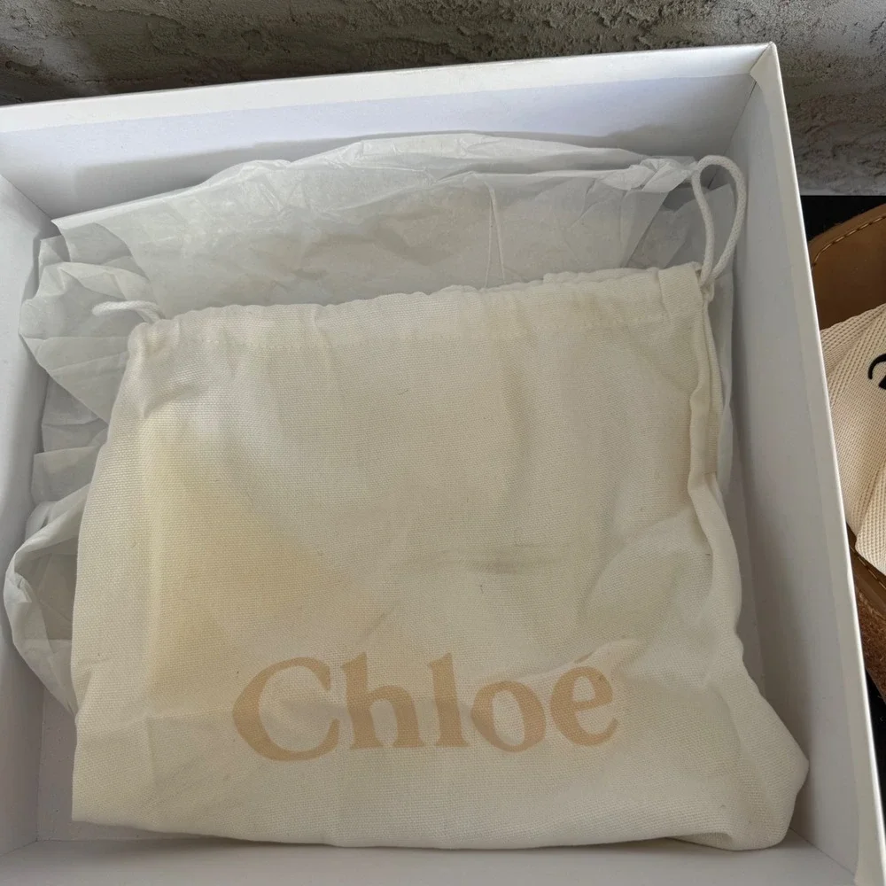Chloe Woody Canvas Espadrilles Platform Sandals Size 41 EU‎ 10 US White x Brown